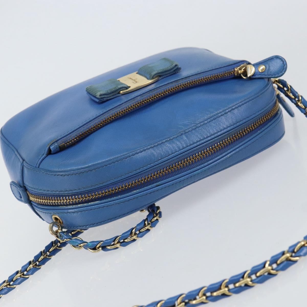 Salvatore Ferragamo Vala Chain Leather Blue Leather Shoulder Bag Bag (Pre-Owned)