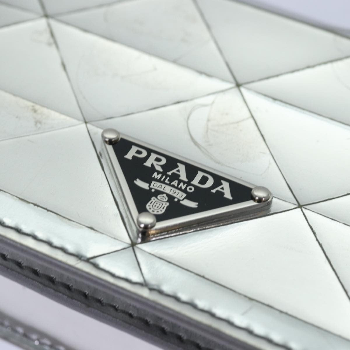 Prada Chain Embellished Leather Silver Leather Wallets Accessory (Pre-Owned)