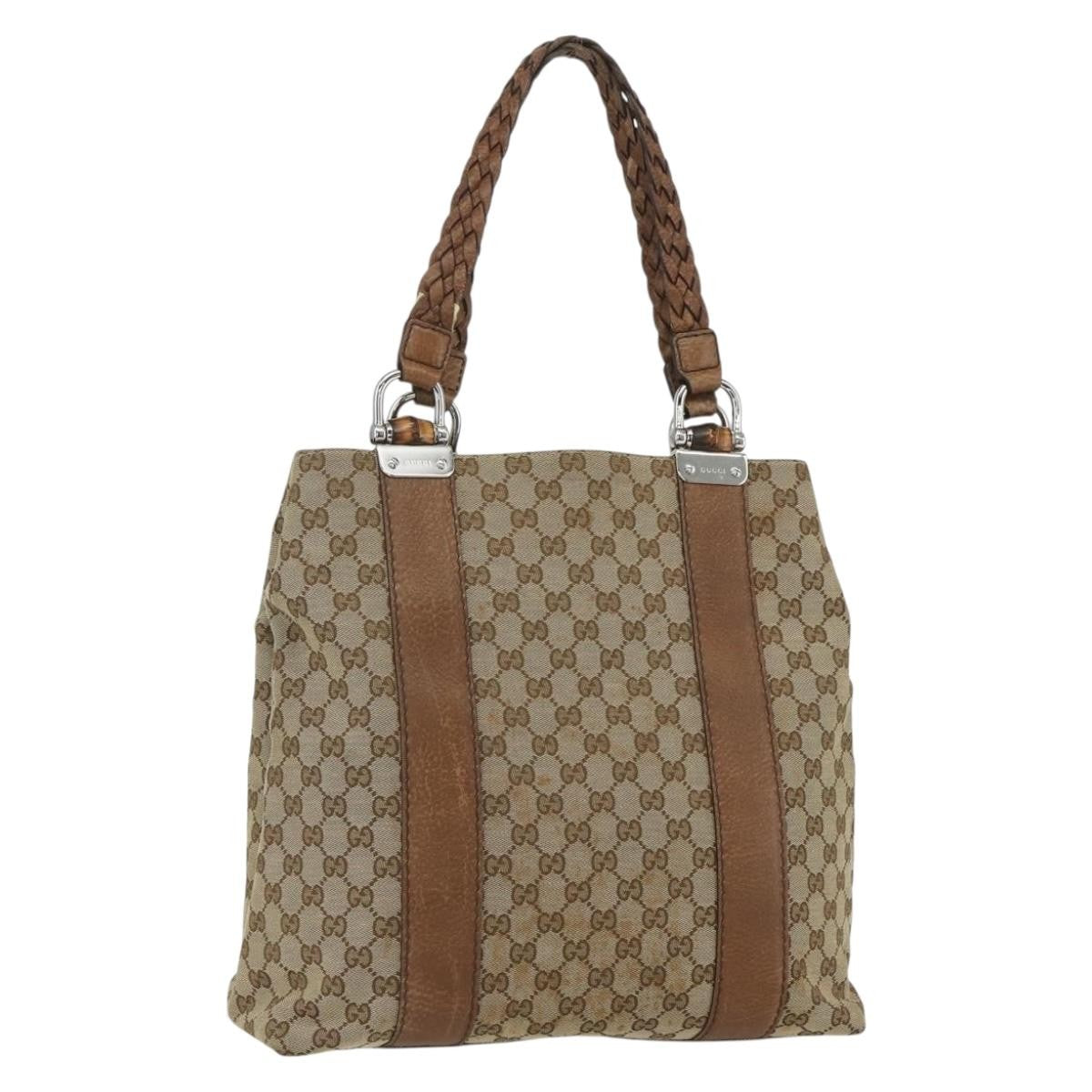 Gucci Bamboo Bar Gg Canvas Beige Canvas Tote Bag Bag (Pre-Owned)