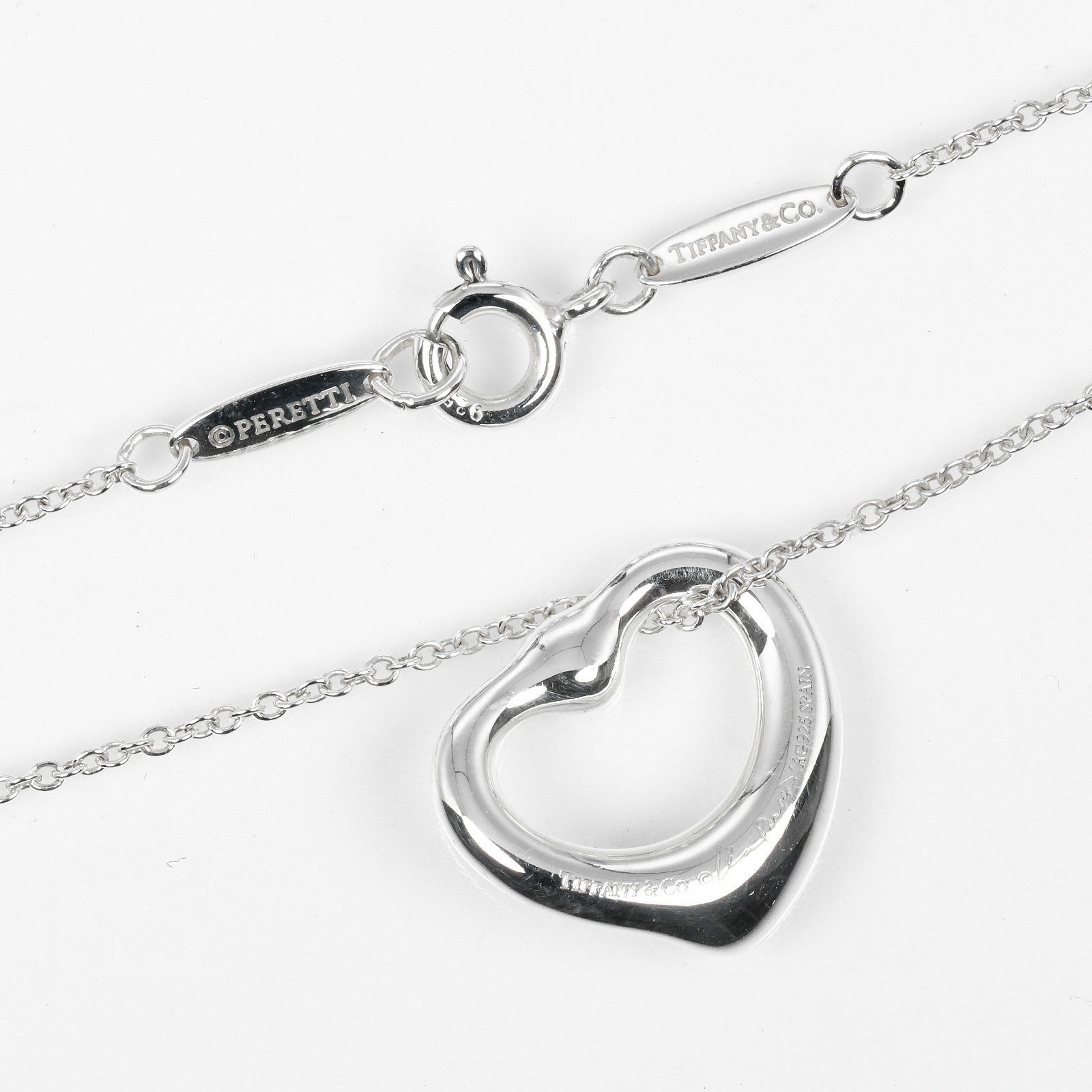 Tiffany & Co. Elsa Peretti Open Heart Pendant Sterling Silver With Pink Sapphire Silver Silver Necklace Jewelry (Pre-Owned)