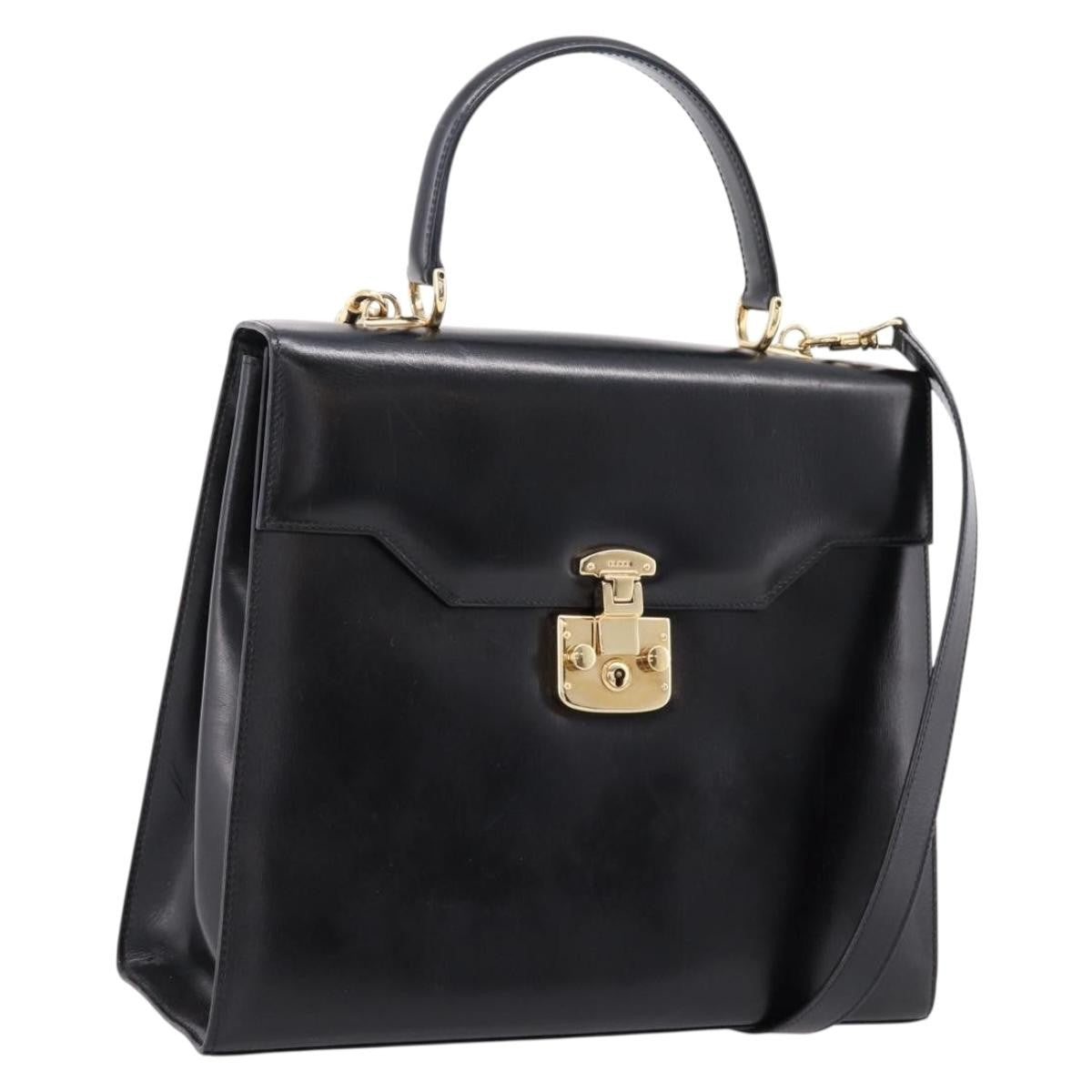 Gucci Vintage Lady Lock Top Handle Leather Black Leather Handbag (Pre-Owned)