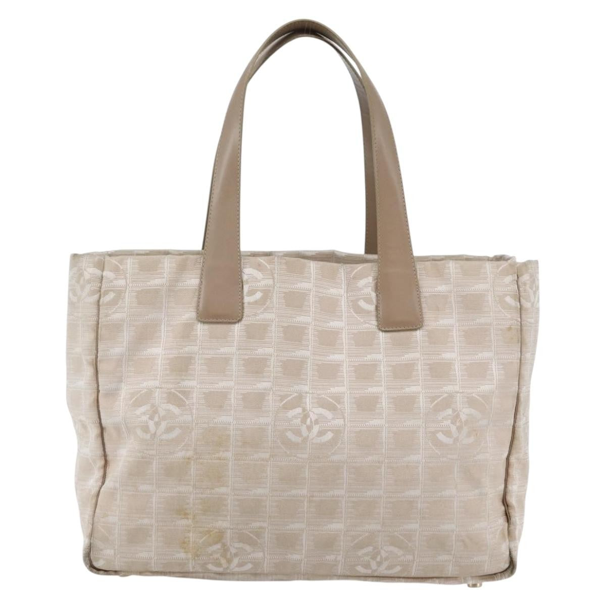 Chanel Travel Line Tote Nylon Beige Nylon Bag (Pre-Owned)