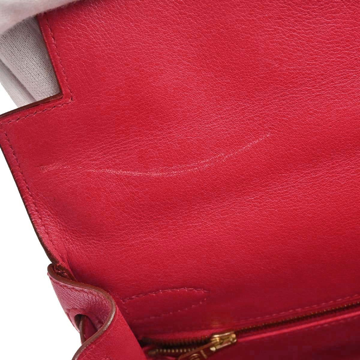 Hermes Kelly Red Evercalf With Gold Hardware Red Leather Handbag (Pre-Owned)