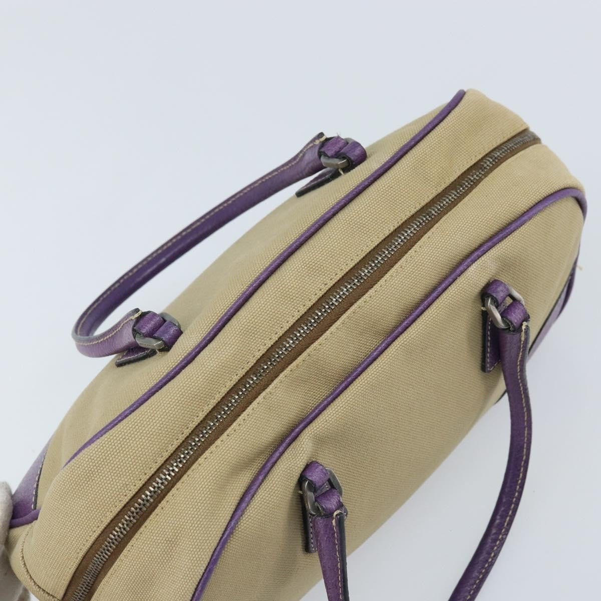 Prada Bowler Canvas With Leather Beige Canvas Shoulder Bag Bag (Pre-Owned)