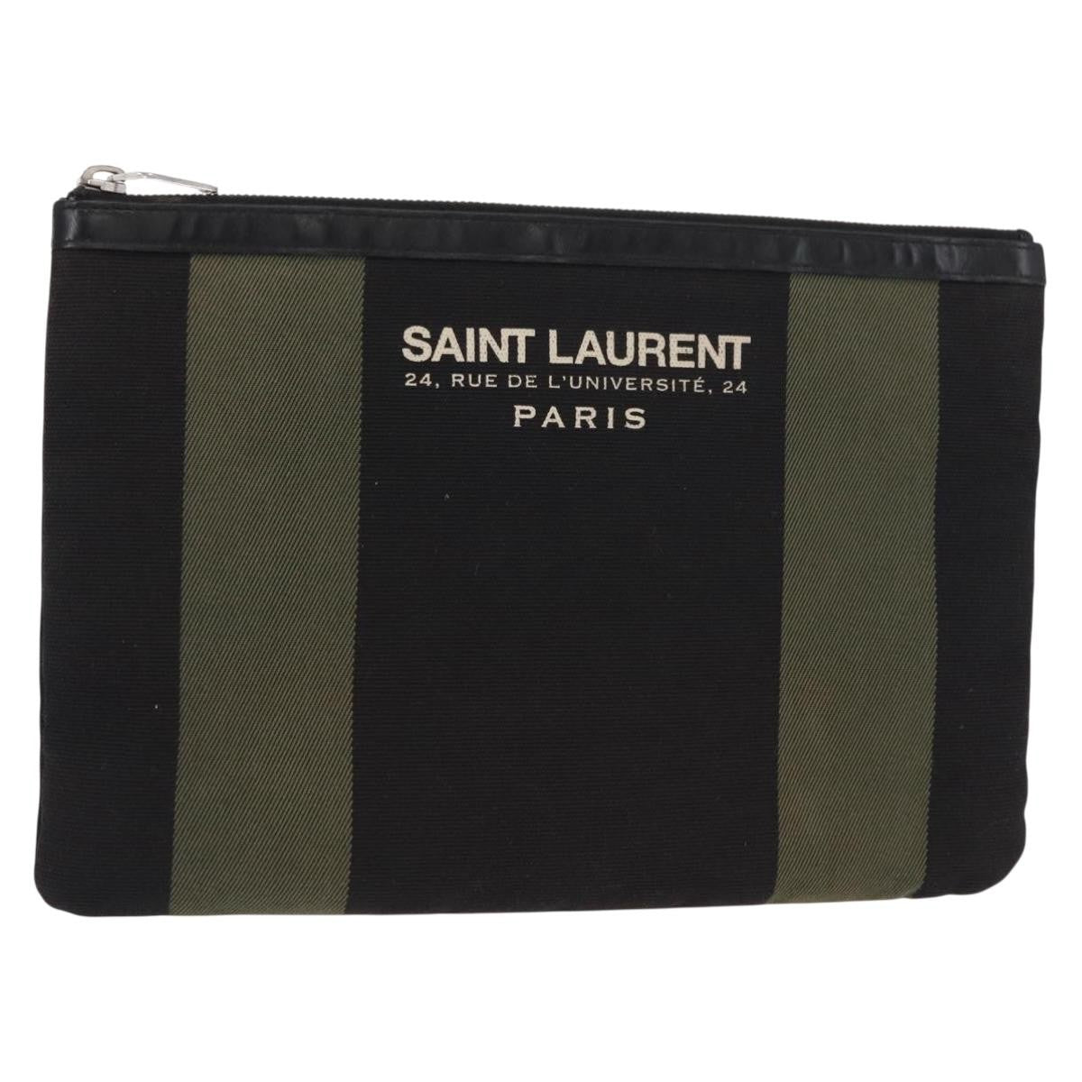Saint Laurent Beach Zip Canvas Khaki Canvas Clutche & Pouche Bag (Pre-Owned)