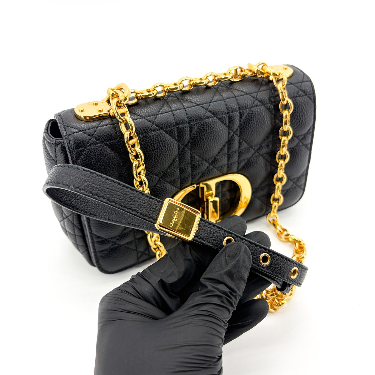 Christian Dior Caro Bag Cannage Quilt Calfskin Black Leather Handbag (Pre-Owned)