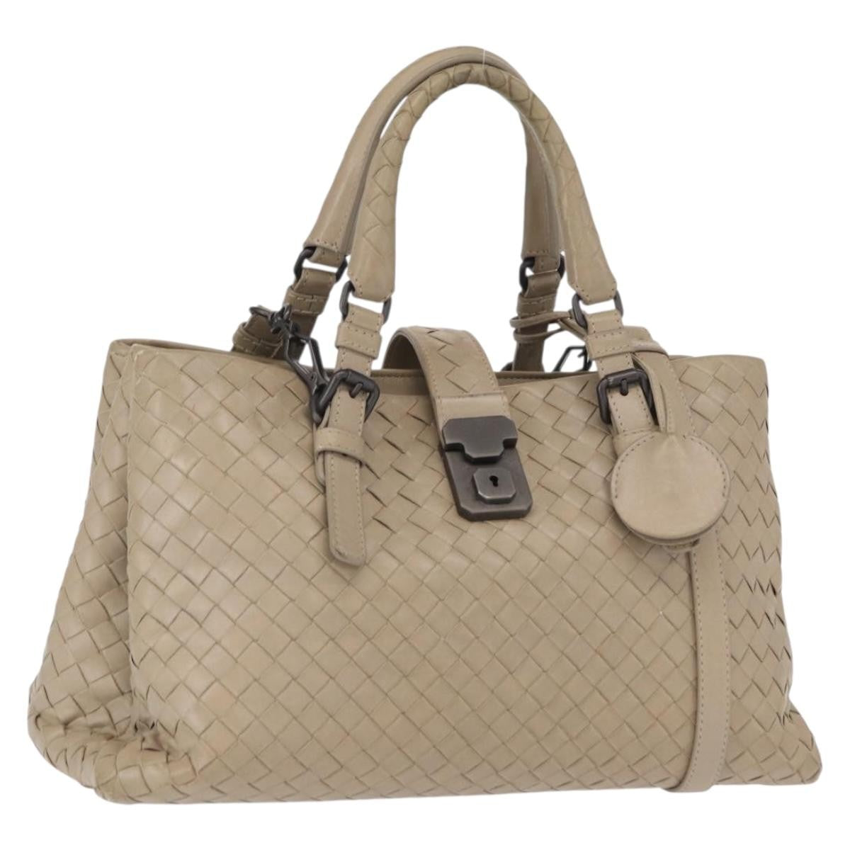 Bottega Veneta Roma Intrecciato Nappa Gray Leather Handbag (Pre-Owned)
