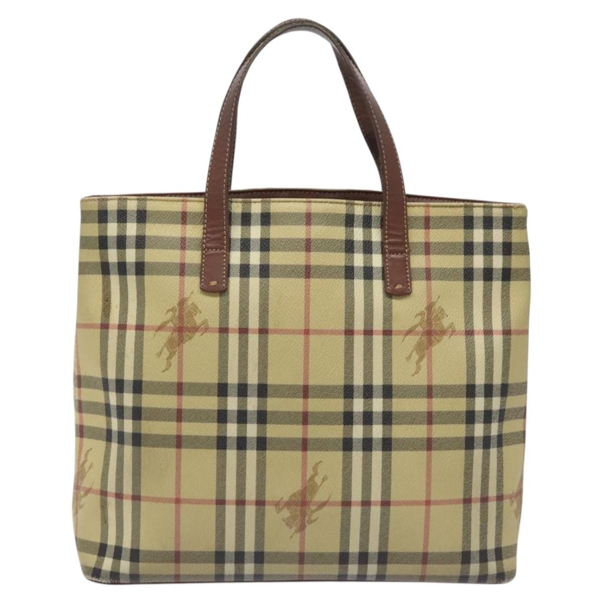 Burberry Top Handle Tote Haymarket Coated Canvas Beige Canvas Tote Bag Bag (Pre-Owned)