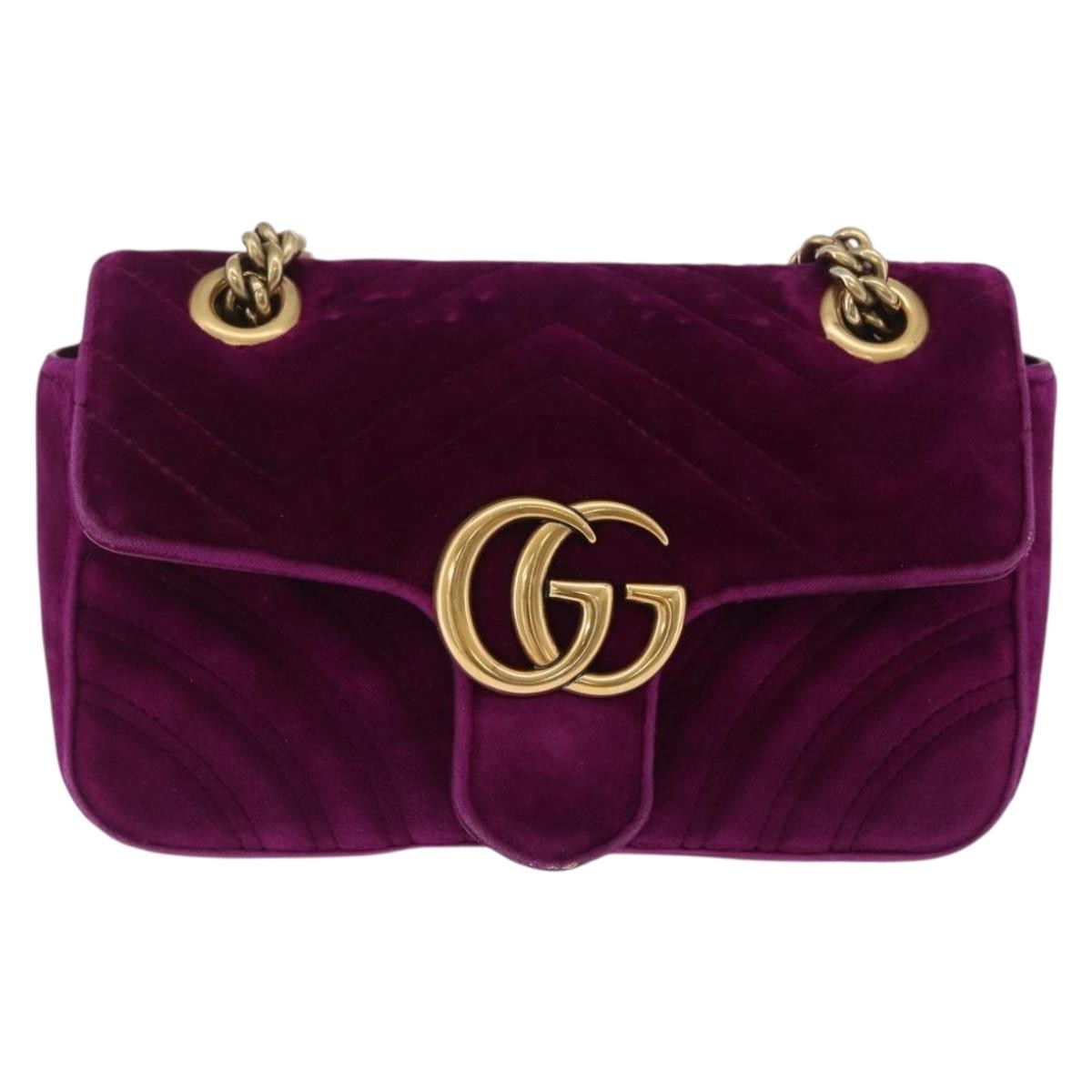 Gucci Gg Marmont Matelassé Velvet Purple Velvet Shoulder Bag Bag (Pre-Owned)