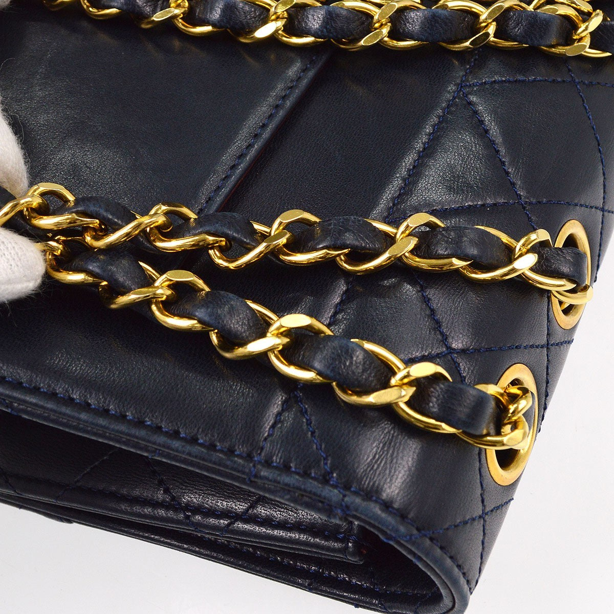 Chanel Vintage Trapezoid Cc Flap Leather Navy Leather Handbag (Pre-Owned)