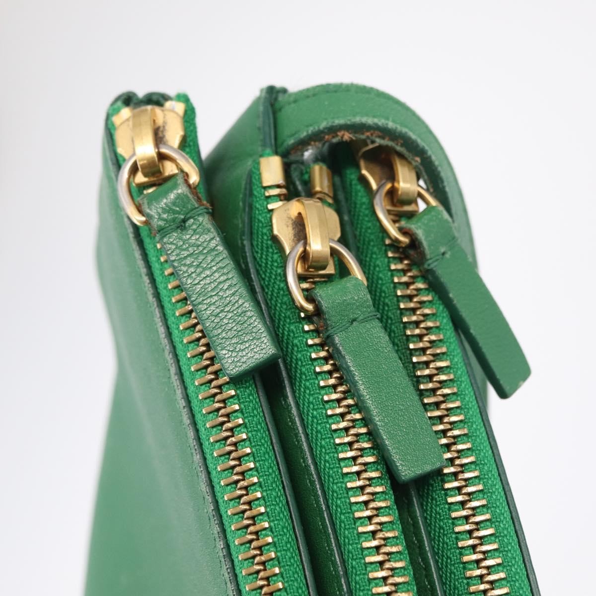 Celine Trio Leather Green Leather Crossbody Bag Bag (Pre-Owned)