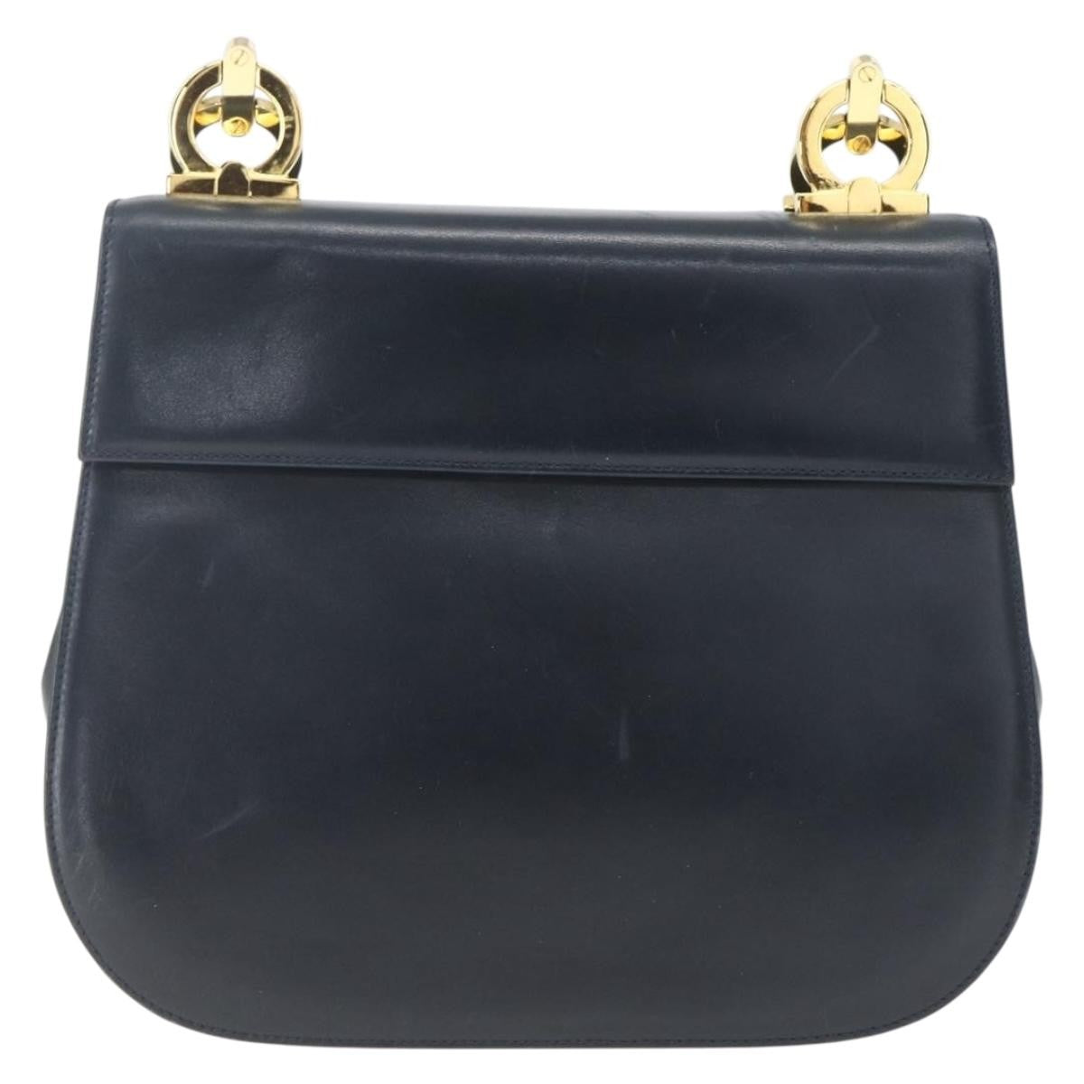 Salvatore Ferragamo Gancini Leather Navy Leather Shoulder Bag Bag (Pre-Owned)