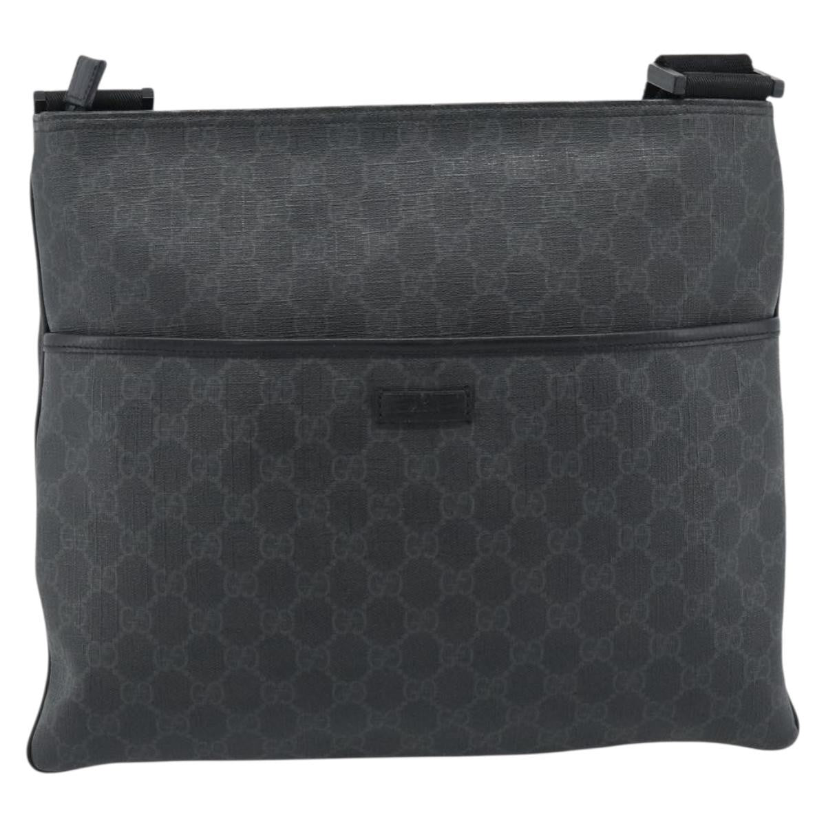 Gucci Vintage Flat Messenger Gg Canvas And Leather Black Canvas Handbag (Pre-Owned)