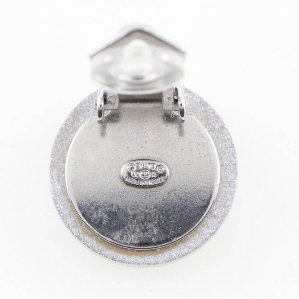 Chanel Cc Round Clip-On Glitter Resin Silver Plastic Earrings Jewelry (Pre-Owned)