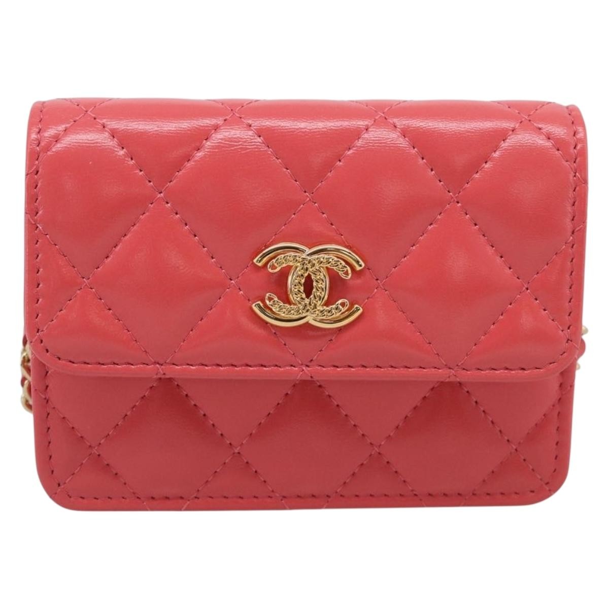 Chanel Textured Cc Wallet On Chain Quilted Lambskin Pink Leather Crossbody Bag Bag (Pre-Owned)