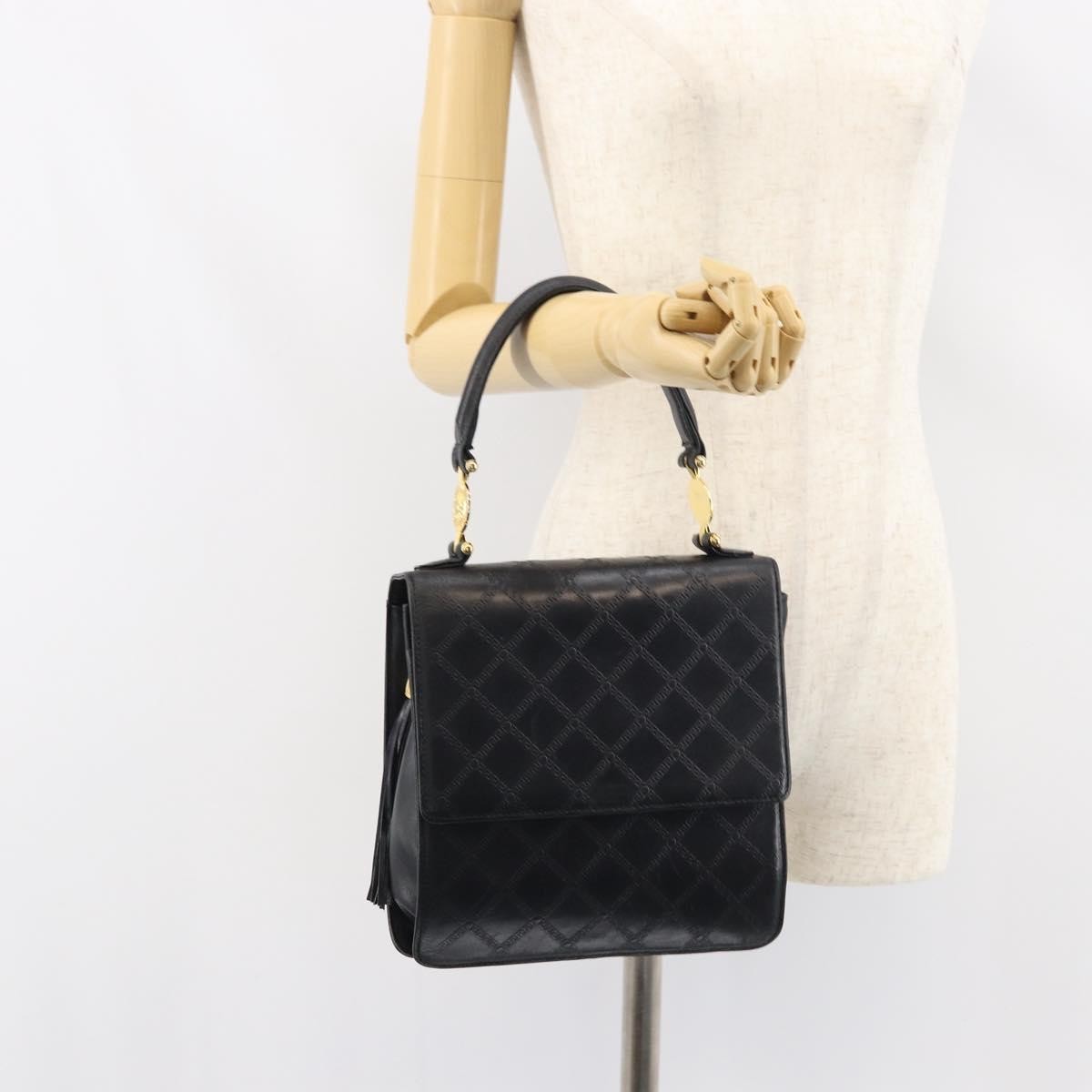 Versace Vintage Leather Black Leather Handbag (Pre-Owned)