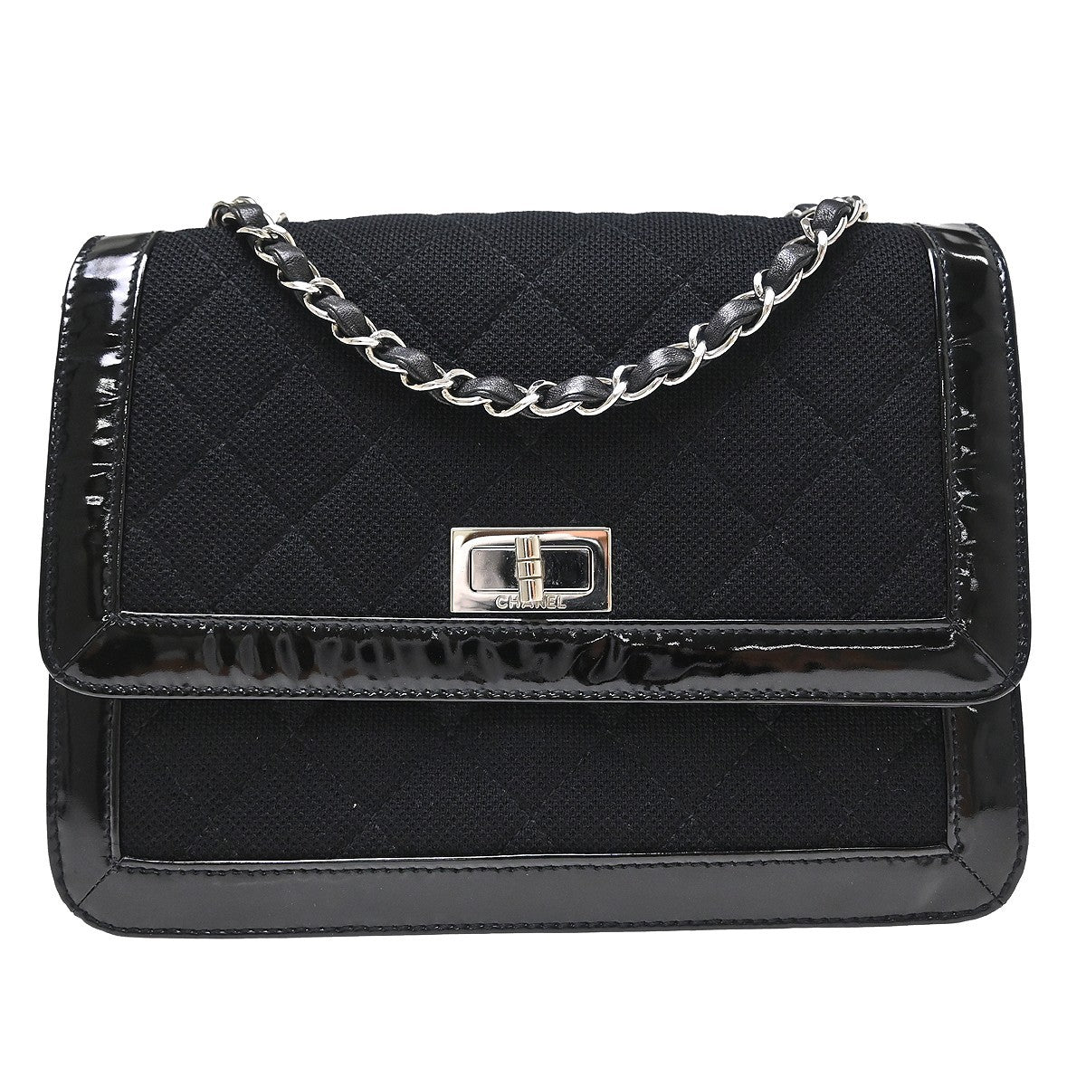 Chanel Reissue Flap Quilted Jersey With Patent Black Canvas Shoulder Bag Bag (Pre-Owned)