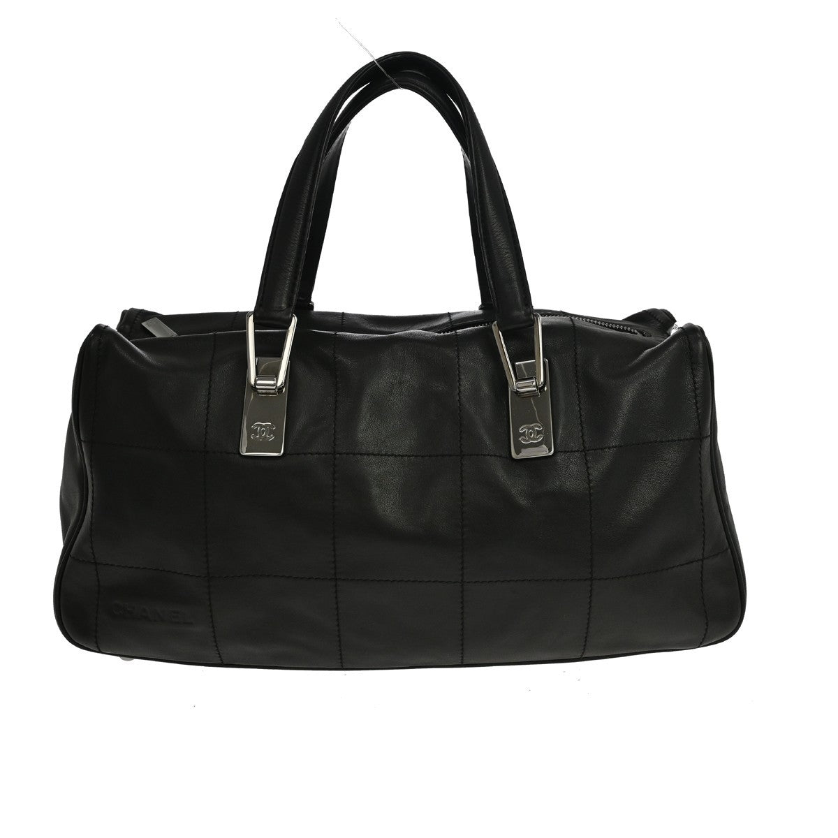 Chanel Square Stitch Cc Boston Quilted Leather Black Leather Handbag (Pre-Owned)