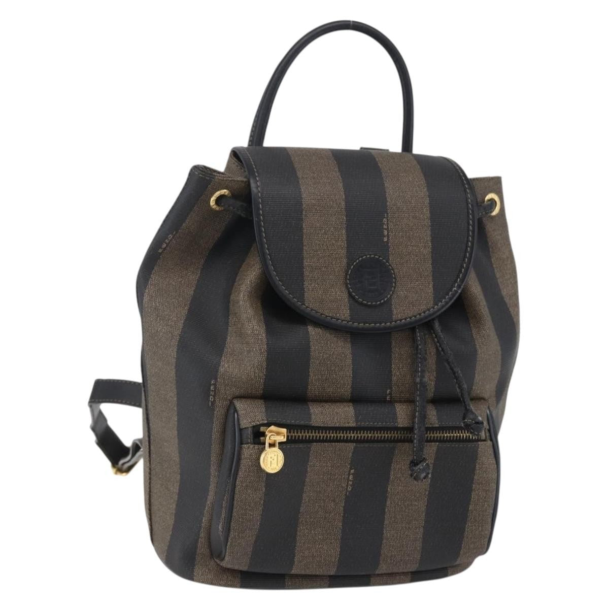 Fendi Vintage Pequin Logo Coated Canvas Brown Canvas Backpack Bag (Pre-Owned)