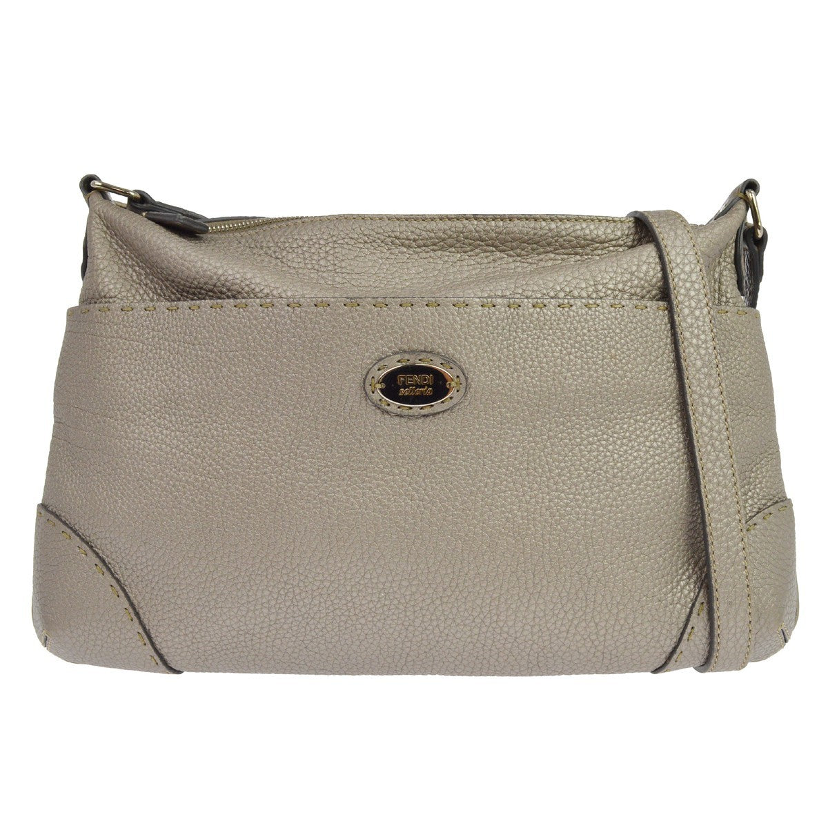 Fendi Selleria Front Pocket Leather Gray Leather Crossbody Bag Bag (Pre-Owned)