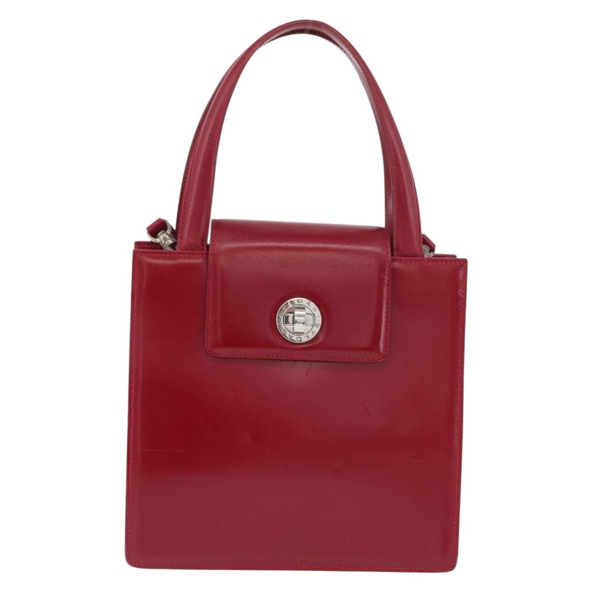Bvlgari Top Handle Leather Red Leather Handbag (Pre-Owned)