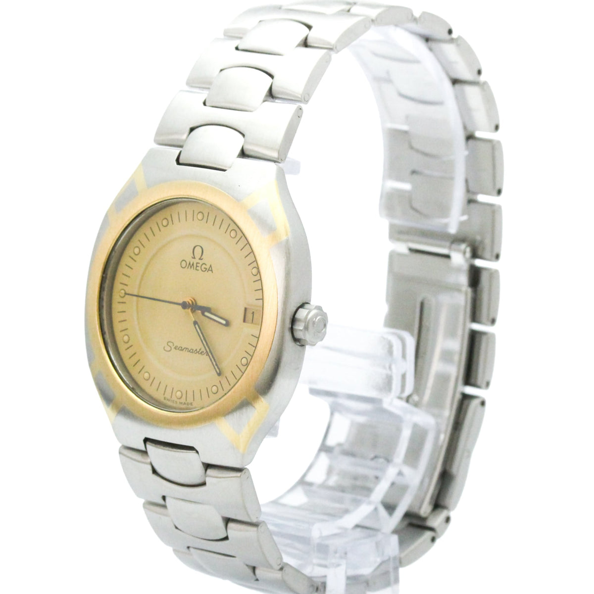 Omega Seamaster Polaris Day-Date Quartz Stainless Steel And Yellow Gold (18K) Watch (Pre-Owned)