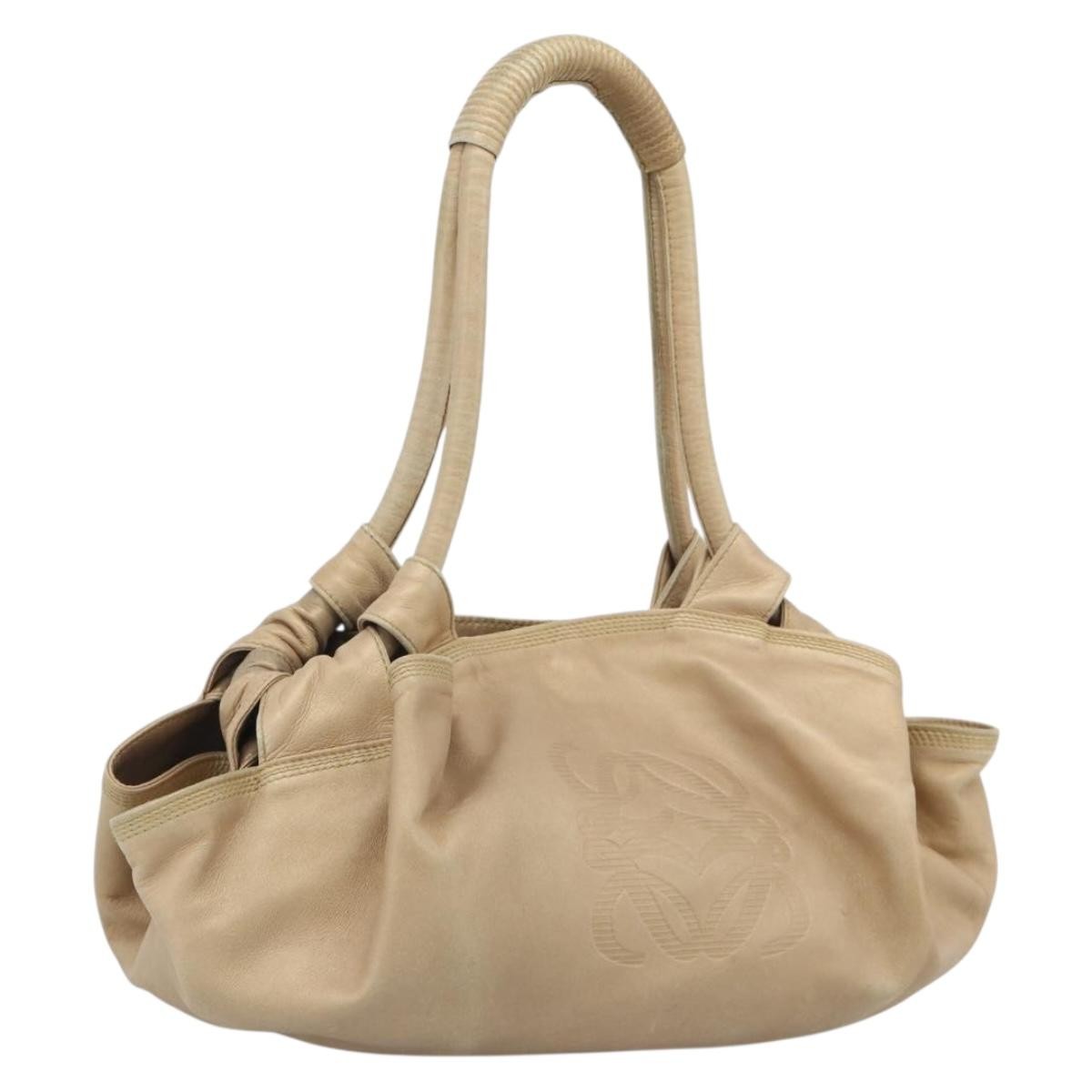 Loewe Anagram Logo Nappa Aire Hand Leather Beige Leather Handbag (Pre-Owned)