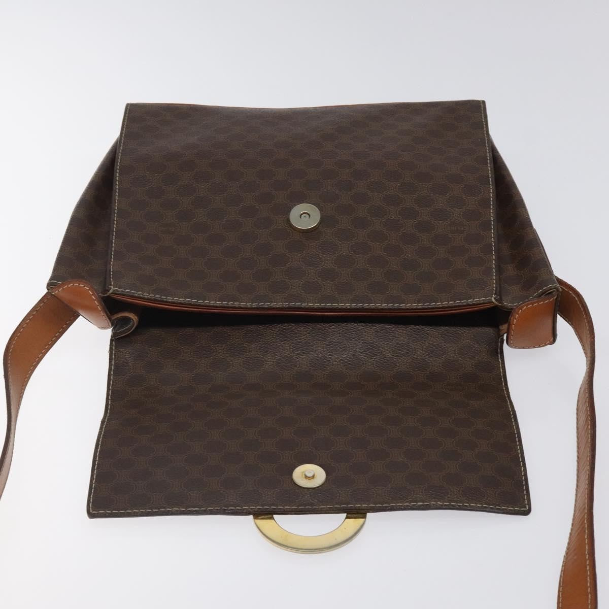 Celine Vintage Macadam Circle Logo Canvas And Leather Brown Canvas Shoulder Bag Bag (Pre-Owned)