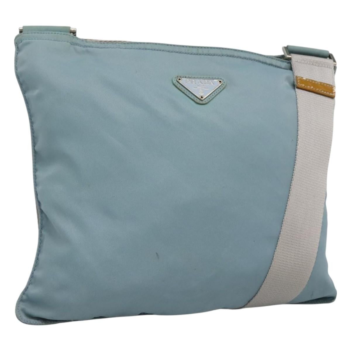 Prada Flat Messenger Tessuto Blue Nylon Shoulder Bag Bag (Pre-Owned)