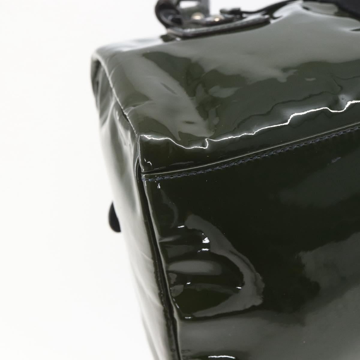 Salvatore Ferragamo Vintage Patent Leather Khaki Patent_Leather Handbag (Pre-Owned)