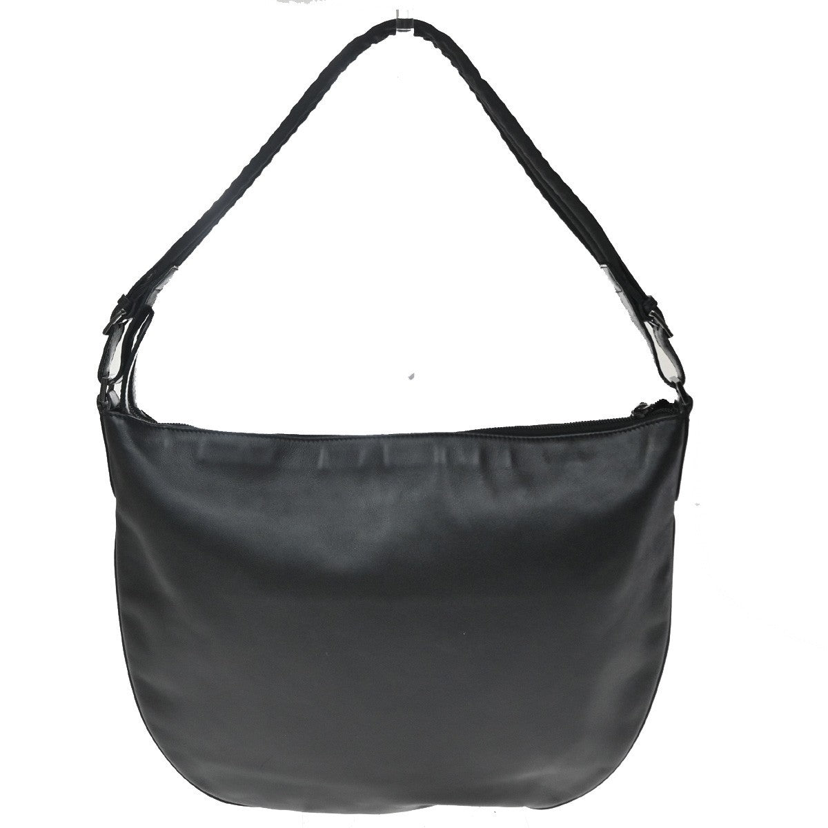 Gucci Vintage Web Half Moon Leather Black Leather Shoulder Bag Bag (Pre-Owned)