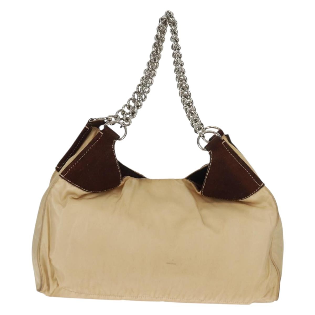 Prada Chain Tote Soft Calf Beige Nylon Shoulder Bag Bag (Pre-Owned)