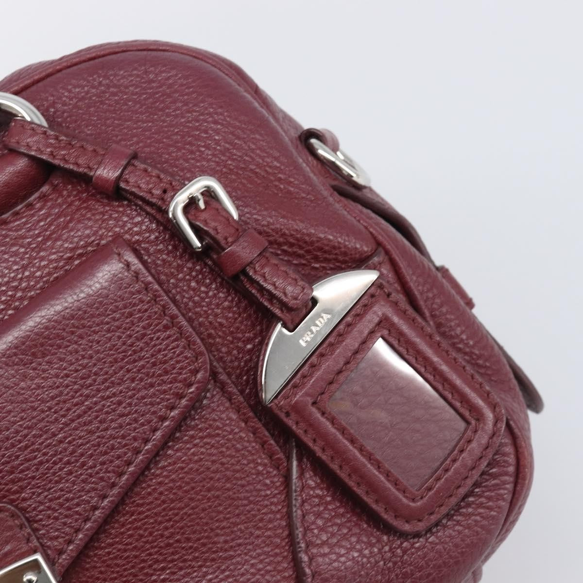 Prada Front Pocket Pushlock Convertible Boston Vitello Daino Burgundy Leather Handbag (Pre-Owned)