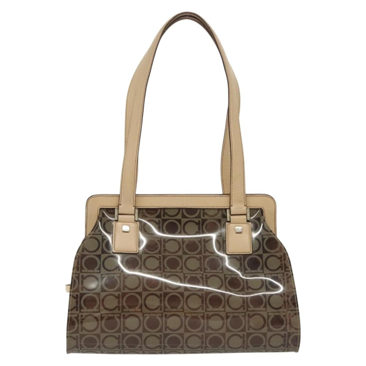 Salvatore Ferragamo Gancini Tote Vinyl Brown Plastic Tote Bag Bag (Pre-Owned)