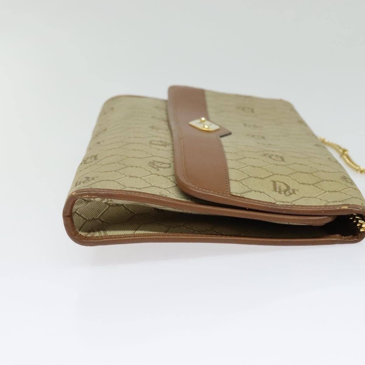 Christian Dior Vintage Honeycomb Chain Canvas Beige Canvas Bag (Pre-Owned)