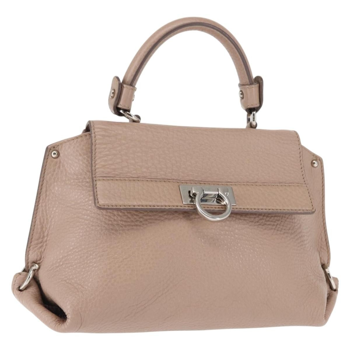Salvatore Ferragamo Sofia Satchel Grainy Leather Beige Leather Handbag (Pre-Owned)