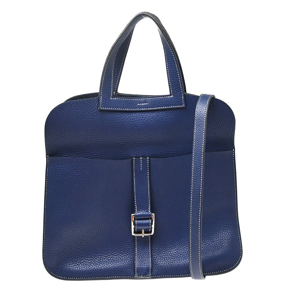 Hermes Halzan Clémence Blue Leather Tote Bag Bag (Pre-Owned)