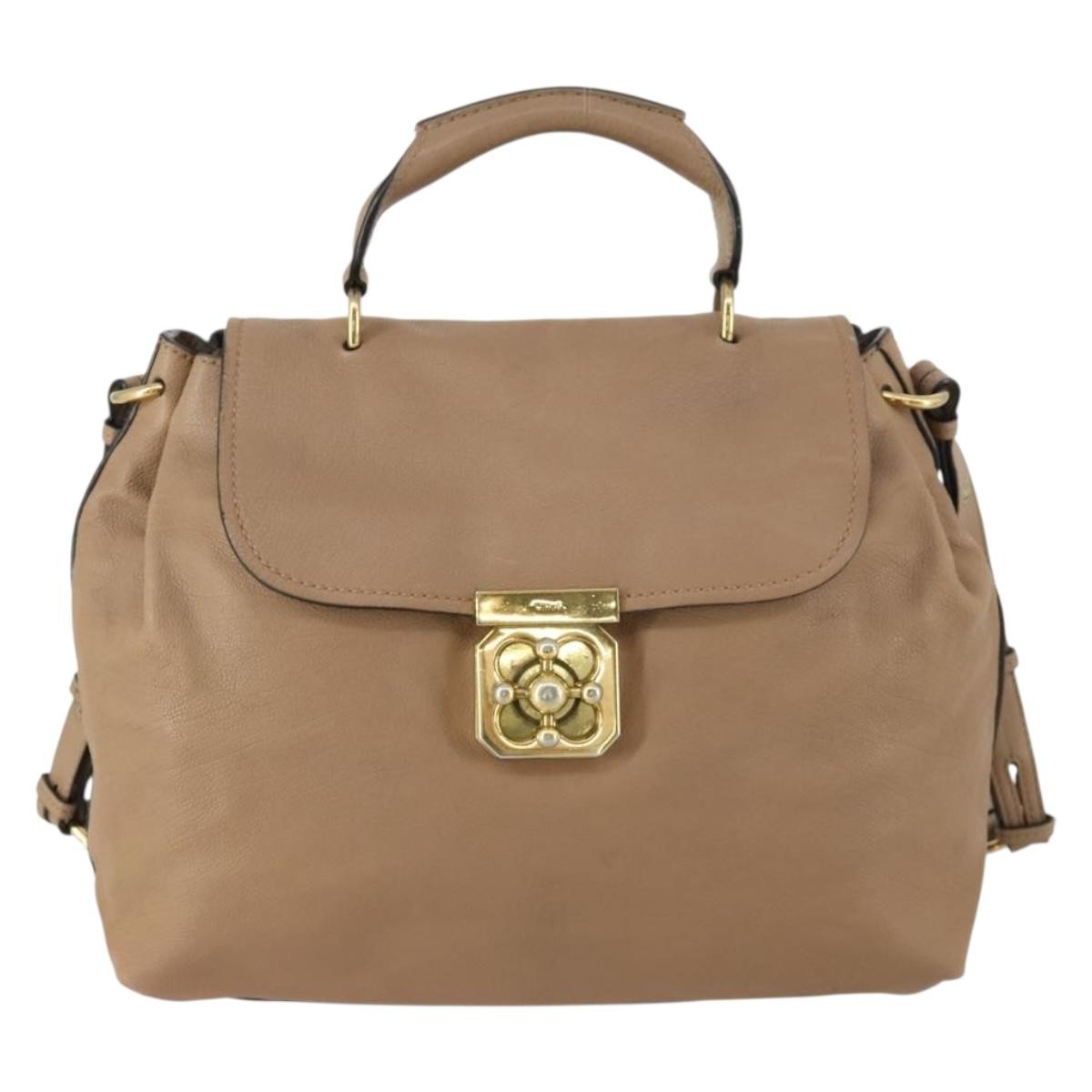 Chloe Elsie Convertible Satchel Leather Beige Leather Handbag (Pre-Owned)