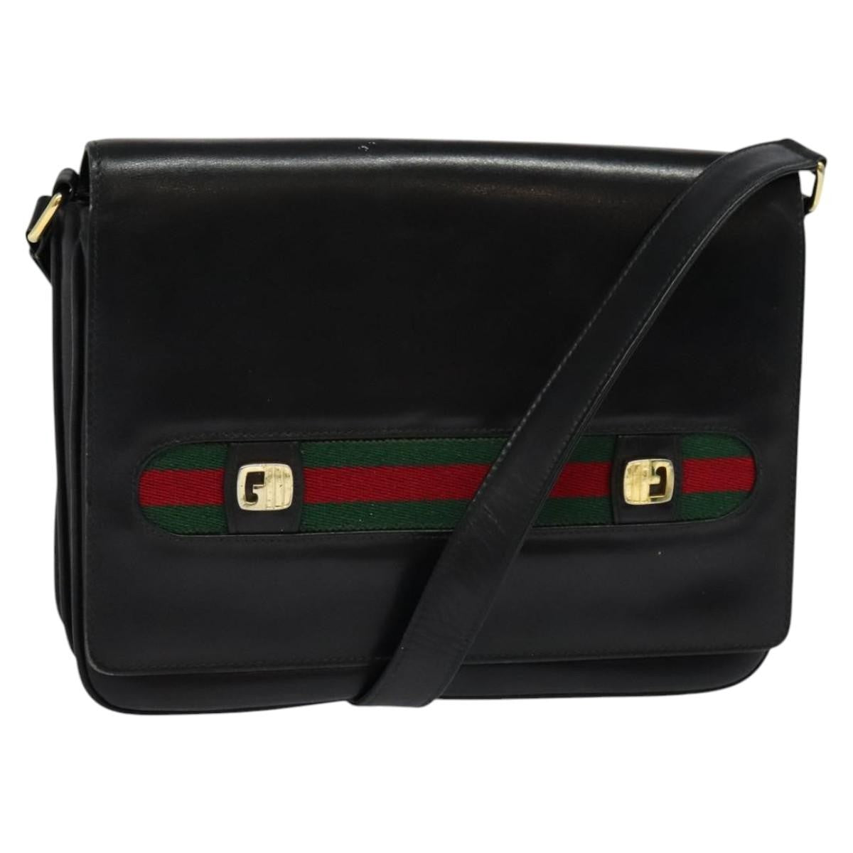 Gucci Sherry Line Shoulder Leather Black Leather Shoulder Bag Bag (Pre-Owned)