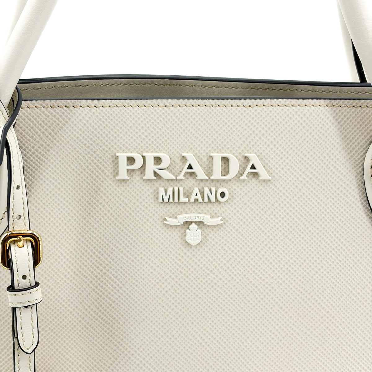 Prada Monochrome Saffiano With City Calf White Leather Tote Bag Bag (Pre-Owned)