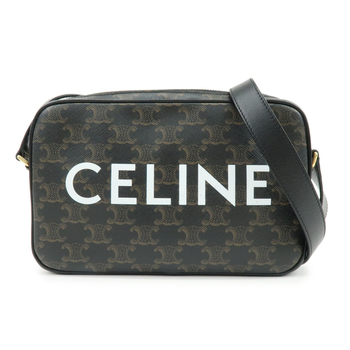 Celine Logo Messenger Triomphe Coated Canvas Brown Canvas Handbag (Pre-Owned)