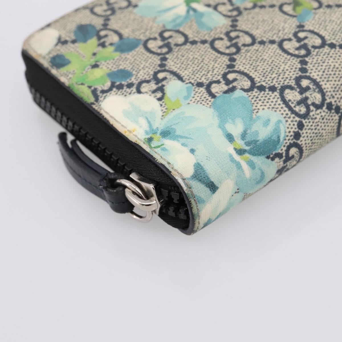 Gucci Zip Around Blooms Print Gg Coated Canvas Blue Pvc Wallets Accessory (Pre-Owned)