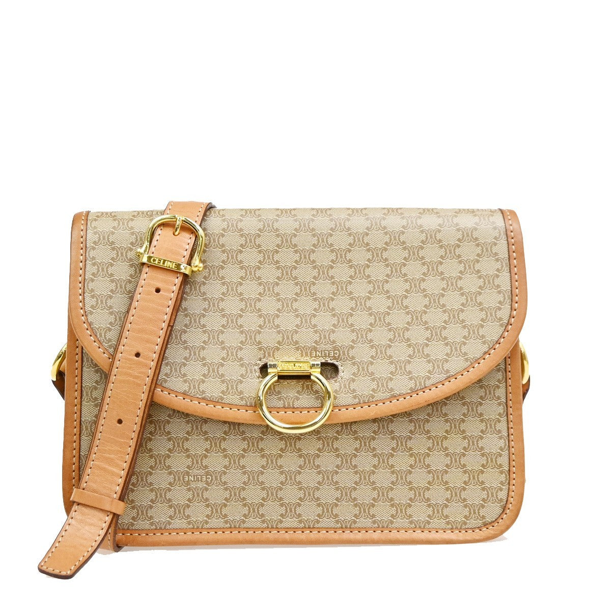 Celine Vintage Macadam Circle Logo Canvas And Leather Beige Pvc Shoulder Bag Bag (Pre-Owned)