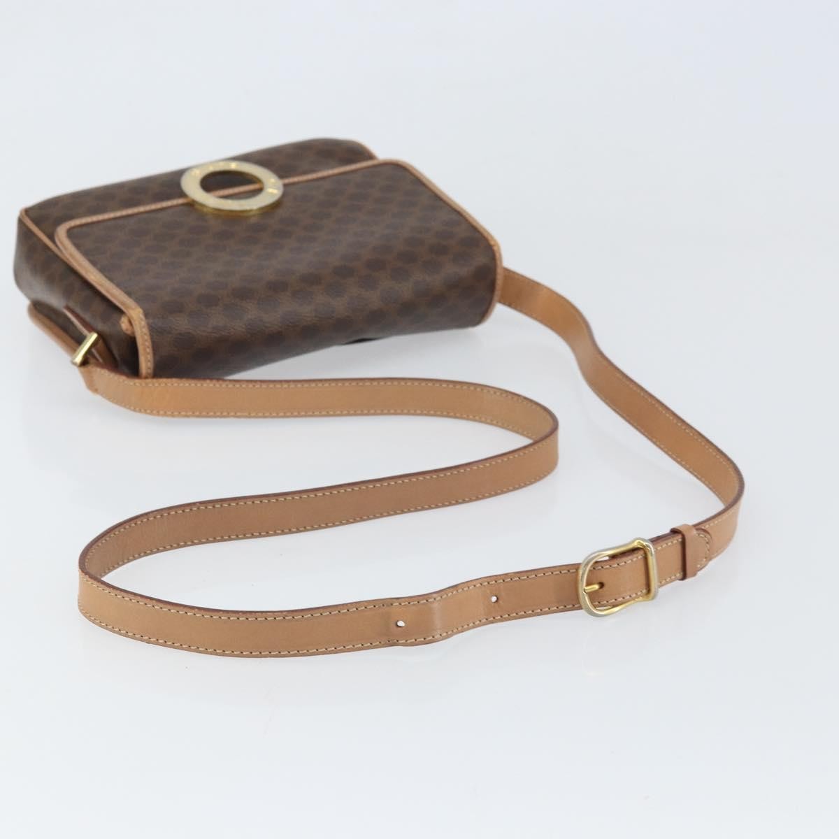 Celine Vintage Macadam Circle Logo Canvas And Leather Brown Pvc Shoulder Bag Bag (Pre-Owned)