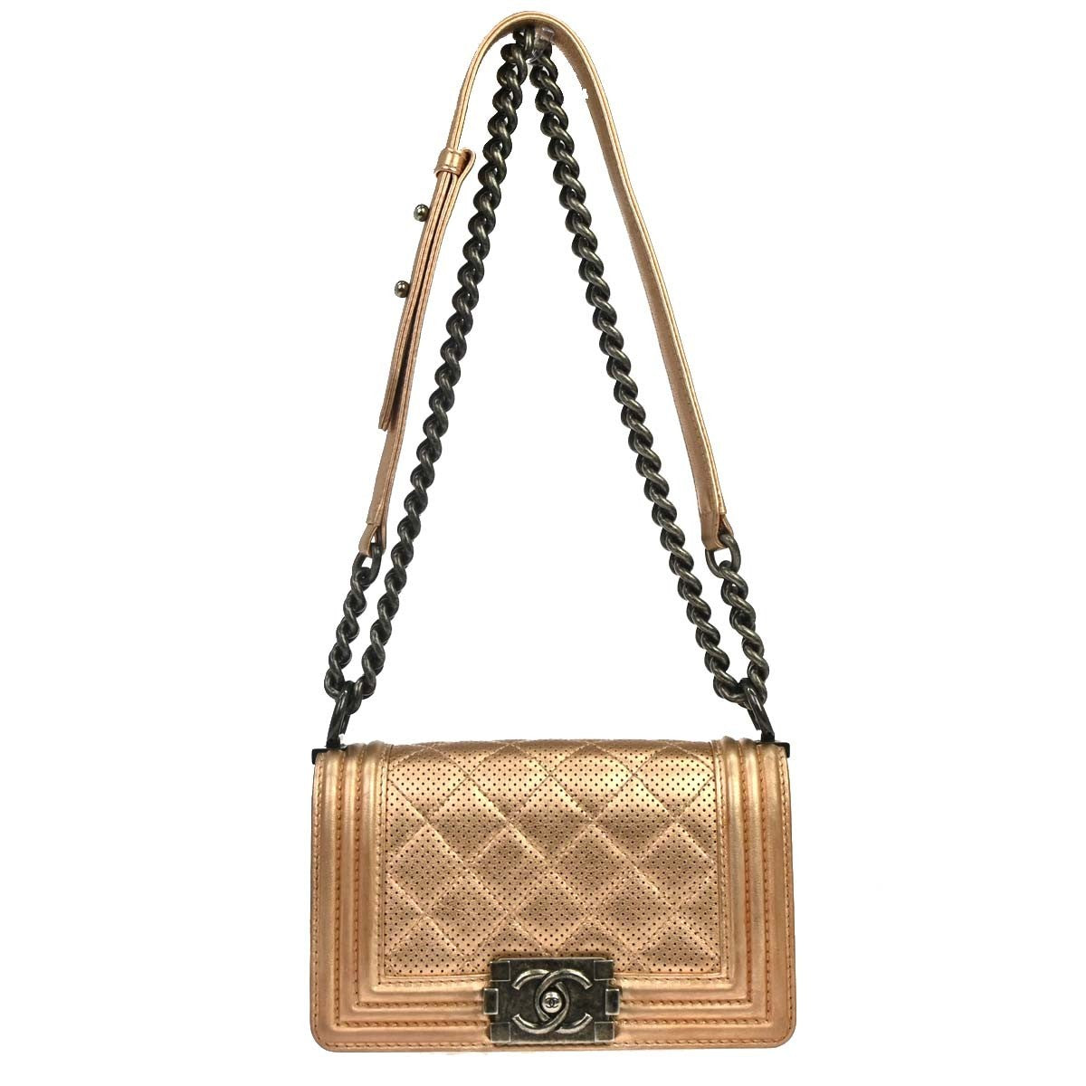 Chanel Boy Flap Quilted Perforated Lambskin Metallic Leather Shoulder Bag Bag (Pre-Owned)