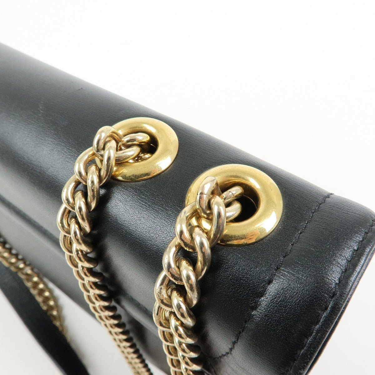 Gucci Rajah Chain Leather Black Leather Tote Bag Bag (Pre-Owned)