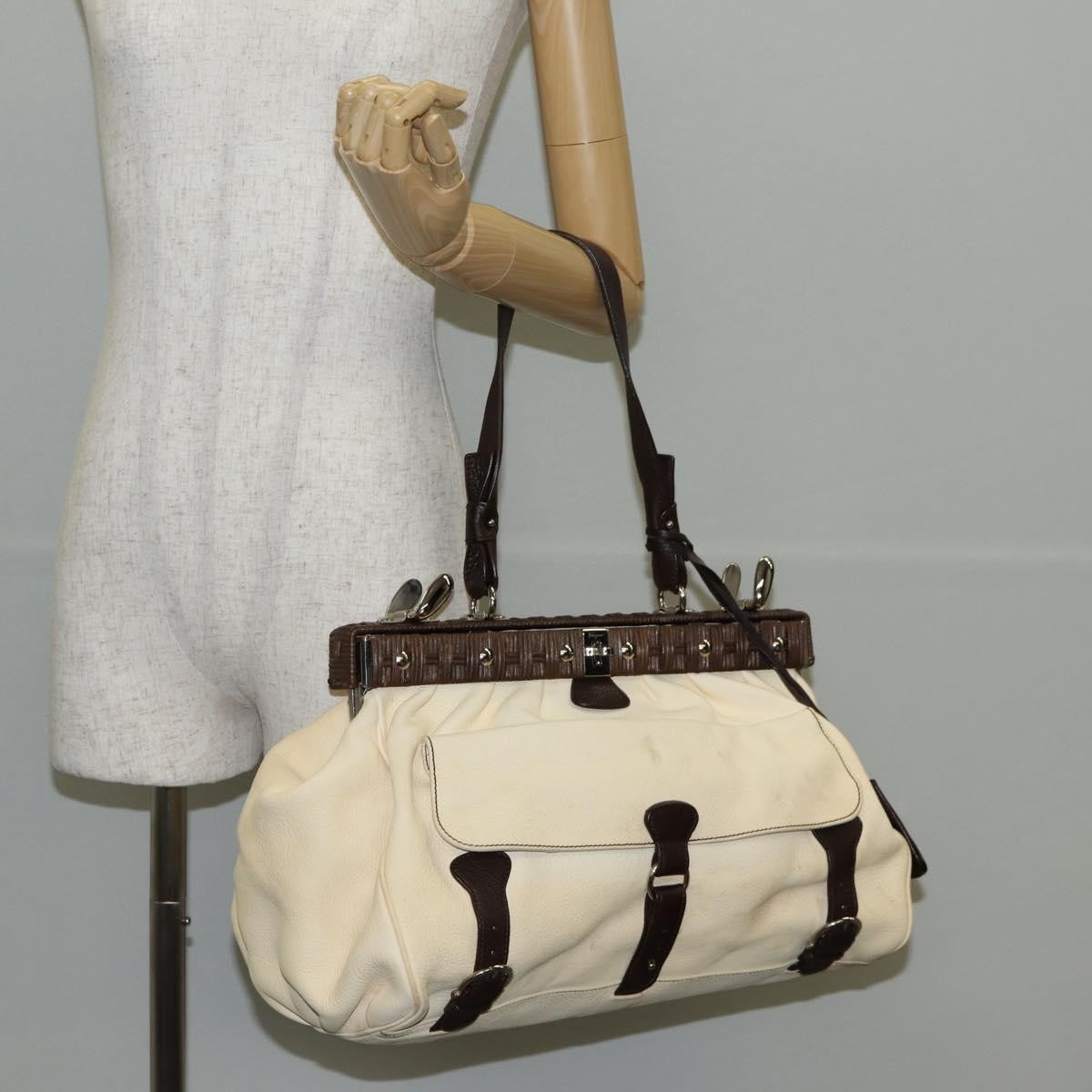 Salvatore Ferragamo Gancini Leather Beige Leather Handbag (Pre-Owned)