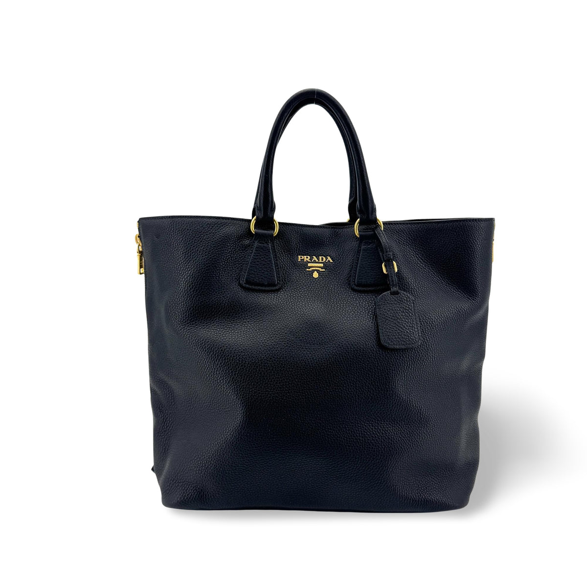 Prada Side Zip Convertible Vitello Daino Black Leather Tote Bag Bag (Pre-Owned)