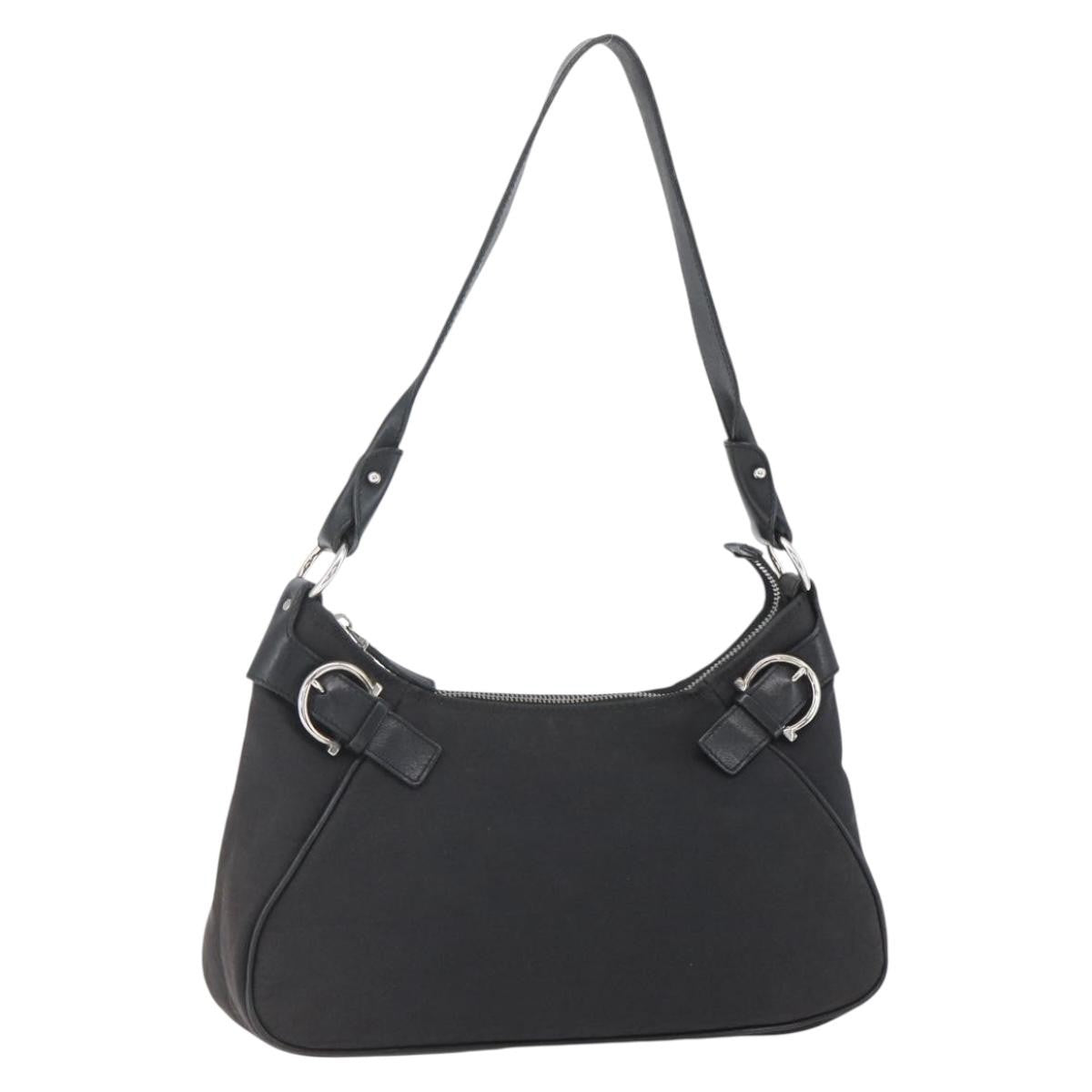 Salvatore Ferragamo Vintage Gancini Hobo Leather Black Canvas Shoulder Bag Bag (Pre-Owned)
