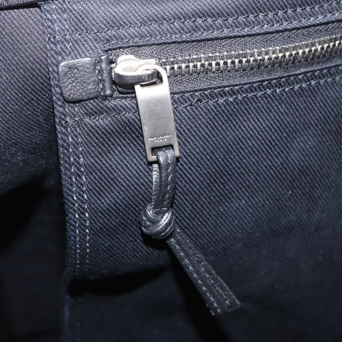 Saint Laurent Rive Gauche Shopper Embossed Leather Black Leather Tote Bag Bag (Pre-Owned)